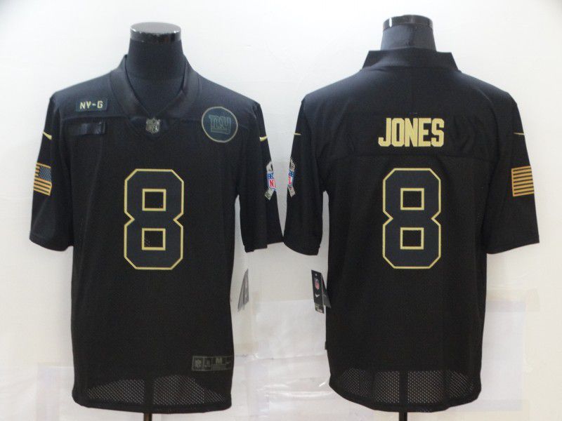 Men New York Giants #8 Jones Black gold lettering 2020 Nike NFL Jersey